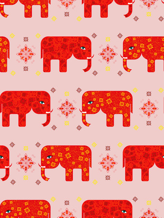 Pattern with green painted elephants for Indian Festival of Colours. Vector illustrationのイラスト素材