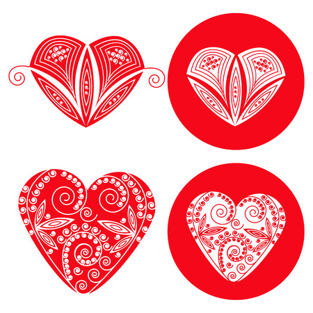 Valentines red hearts set of four objects. Vector illustrationの写真素材