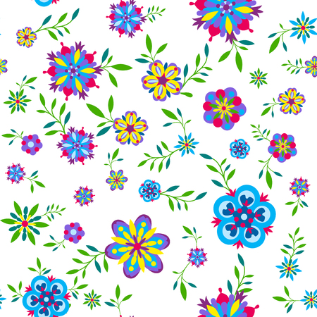 Plant seamless pattern with flowers and leaves. Vector illustrationのイラスト素材
