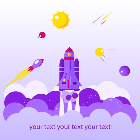 Flat banner on space theme on light background. Vector illustrationのイラスト素材
