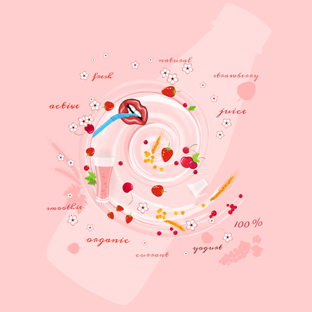 Collage on the topic of useful dairy products vector illustration.のイラスト素材