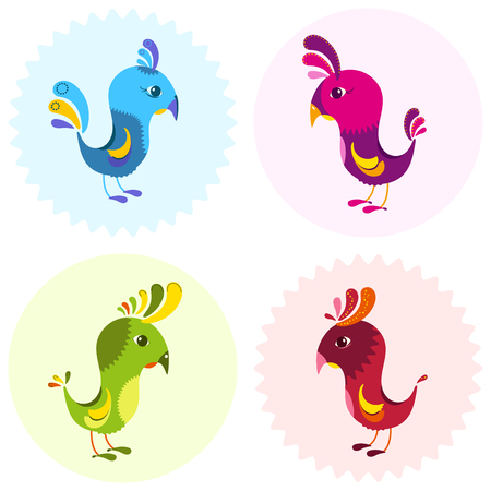 Set of four cartoon birds Element for design.のイラスト素材