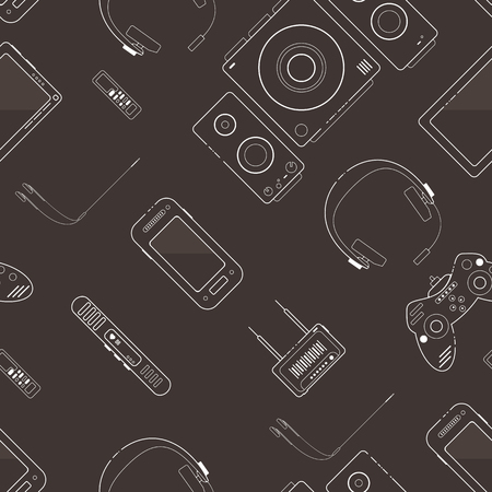Seamless pattern with white line electronic devices.のイラスト素材