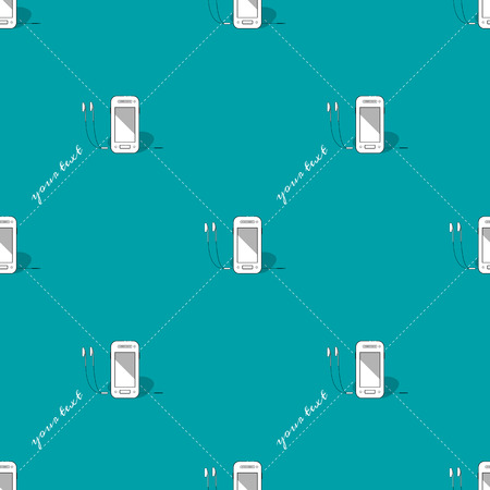 Seamless symmetrical pattern with a black and white gadget picture on a bright colored background.のイラスト素材