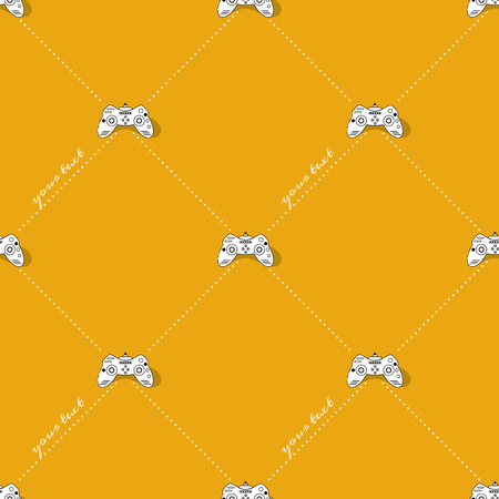 Seamless symmetrical pattern with a black and white gadget picture on a bright colored background.のイラスト素材