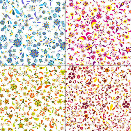 Set of four seamless floral patterns. Vector illustration.のイラスト素材