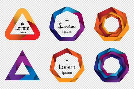 Set of colorful 3D origami geometric shapes for the design of icon , banners and other. Trendy concept multi layers papercut effect isolated on transparent background. Vector illustrationのイラスト素材