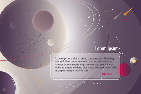 Banner for the home page of the site with a space landscape, light effects and a text block. Vector illustrationのイラスト素材