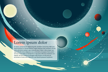 Banner for the home page of the site with a space landscape, light effects and a text block. Vector illustrationのイラスト素材