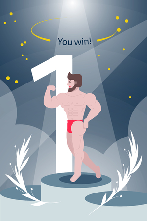 Vector illustration with bodybuilder and text You win. Web page banner or sale flyer.のイラスト素材