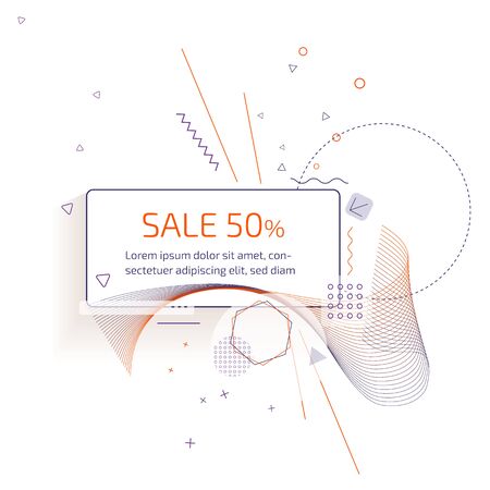 Sale banner template design with trendy geometric vector pattern. Illustration with modern abstract linear shapes for sale promotion or business elements.のイラスト素材