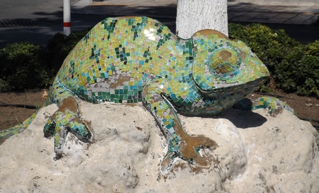 Sculpture chameleon of colored tiles in the Turkish town Bodrumの写真素材