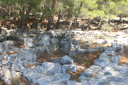 The ruins of the Temple of Athena in the ancient city of Priene in Turkeyの写真素材