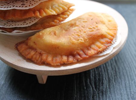Traditional Asian food fried pies with meat cheburek