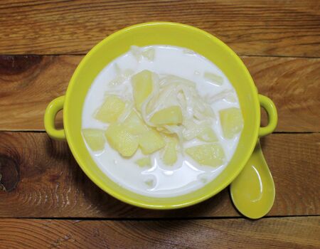 Milk soup made from homemade noodles and potatoesの写真素材