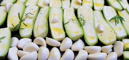 Courgettes young grilled with garlic and rosemaryの写真素材