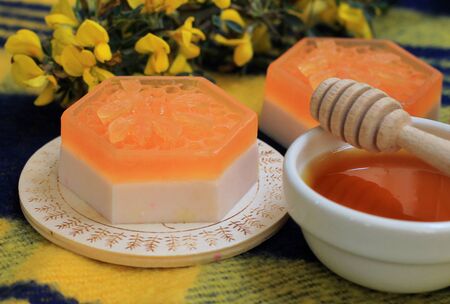 Soap, handmade aromatic honey with milkの写真素材