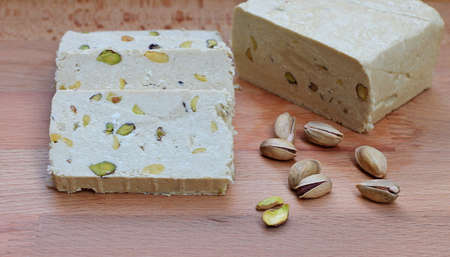 National popular Turkish sweet takhinna halva. The famous Turkish tahini halva with pistachios.の写真素材