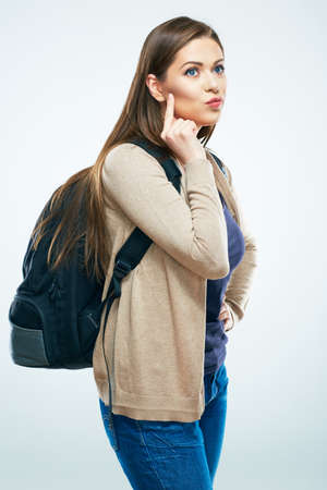 Student woman isolated portrait. Smiling girl on white background.Long hair.の写真素材