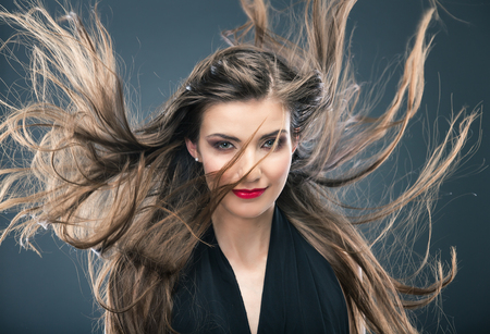 Woman hair style fashion portrait . isolated. close up female face.の写真素材