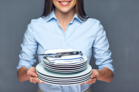 Advertising portrait for catering servise. Isolated studio.の写真素材