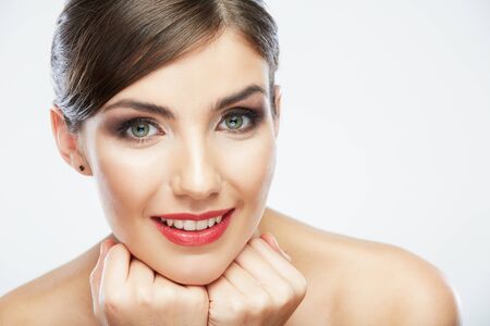 Beauty face woman portrait.  Young beautiful model. Close up smiling female faceの写真素材