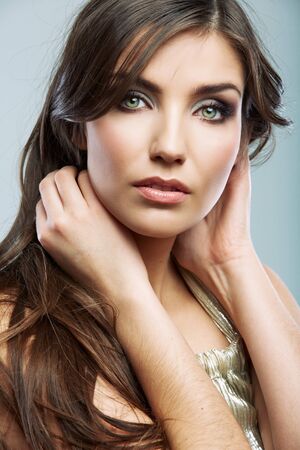 Woman hair style fashion portrait. isolated. close up female face.の写真素材