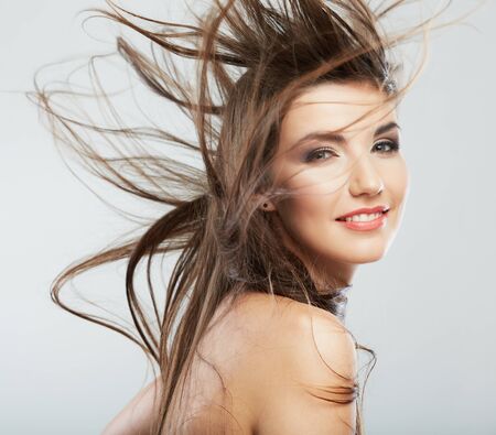 Hair style fashion woman face close up portrait .の写真素材