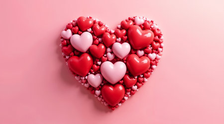 Valentine's Day background with red and pink hearts on pink backgroundの素材