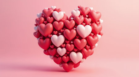 Red and white heart shape on pink background. 3D rendering.の素材