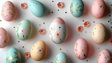Easter eggs with floral pattern on white background. 3d illustrationの素材
