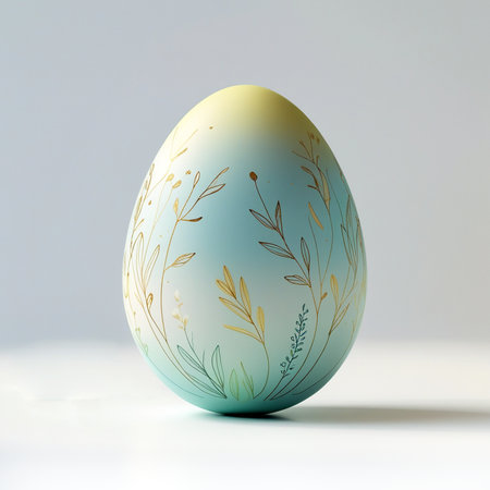 Easter egg with floral pattern on white background, 3d renderの素材