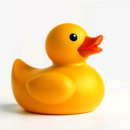 rubber duck toy isolated on white background, clipping path included.の素材