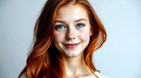 Portrait of a beautiful red-haired girl with frecklesの素材