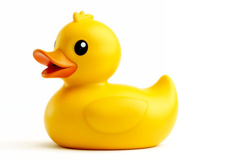 Yellow rubber duck isolated on white background. 3d illustration. Studio shot.の素材