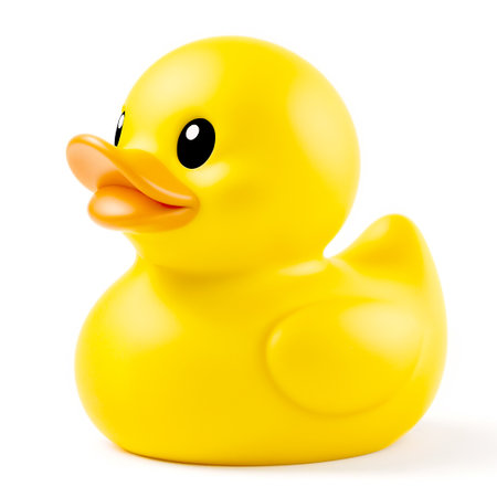 Yellow rubber duck isolated on white background. 3d render illustration.の素材