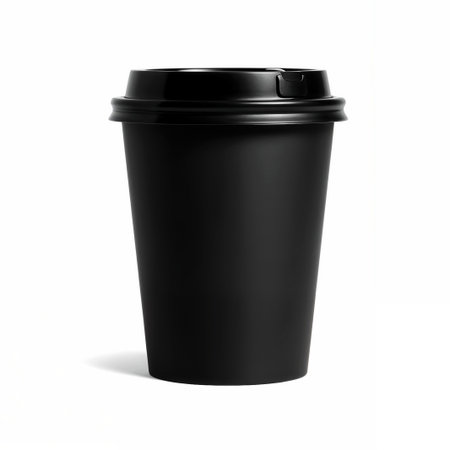 Black plastic coffee cup isolated on white background. 3d rendering.の素材