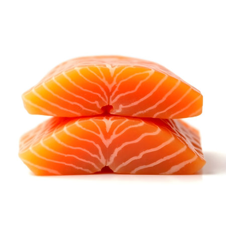 Salmon sashimi isolated on white background cutout. Raw salmon fish.の素材