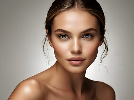 Portrait of beautiful young woman with perfect skin. Beauty face. Photo taken in studio.の素材