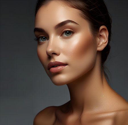 Portrait of a beautiful woman with healthy skin and natural make-upの素材