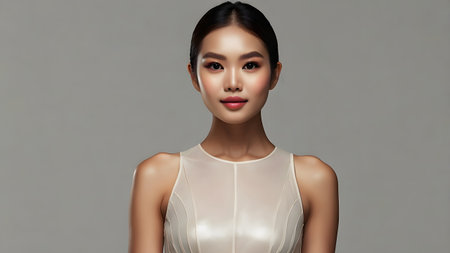 Beautiful young asian woman with clean fresh skin. Facial treatment, cosmetology, beauty and spa.の素材