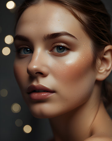 Portrait of beautiful young woman with clean fresh skin. Beauty face. Photo taken in the studio.の素材