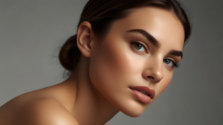 Portrait of a beautiful young woman with clean skin and natural make-upの素材