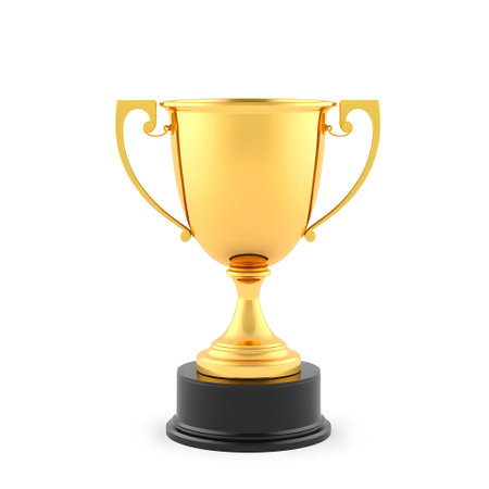 Gold trophy cup on a white background. 3d rendering. Image with clipping pathの素材