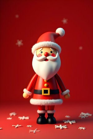 santa claus with christmas decoration on red background 3d renderingの素材