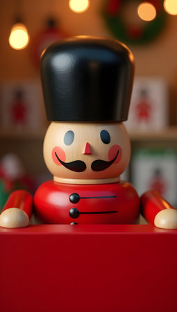 Christmas decoration in the form of a wooden doll with a smile.の素材