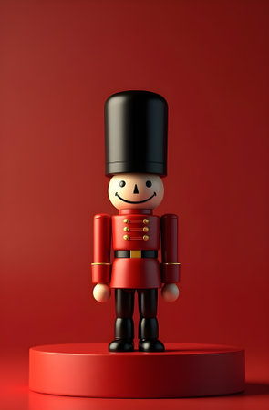 Christmas Nutcracker on red background. 3D Rendering.の素材