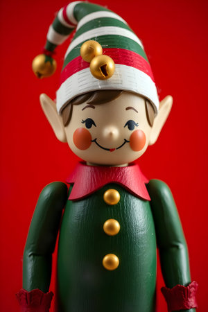 Christmas decoration on a red background. Close-up. Studio shot.の素材