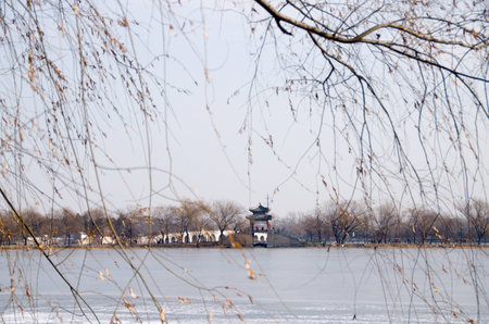 Landscape view of ancient architectural buildings during winterの写真素材