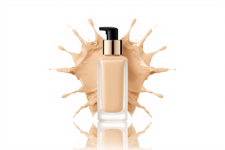 Liquid Foundation Bottle with Makeup Splash on White Backgroundの素材